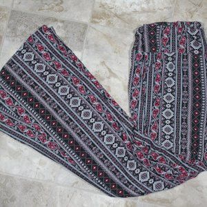 Black n' Red Patterned Bell Bottom Pants